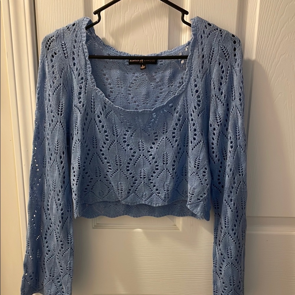 Blue Knit Cropped Sweater